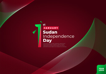 Sudan independence day logotype 1st January with curve flag background.