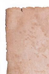 old vintage brown paper on white background, page for texture design