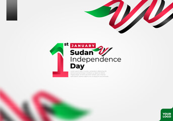 Sudan independence day logotype 1st January with curve flag background.