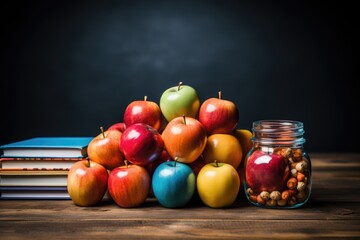 University Setting Photo Happy Teacher Day with Books Pencils Apples Generative AI