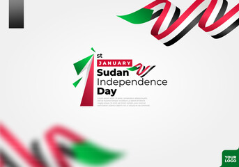 Sudan independence day logotype 1st January with curve flag background.