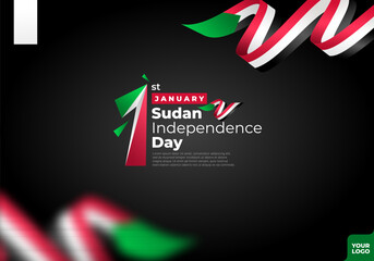 Sudan independence day logotype 1st January with curve flag background.