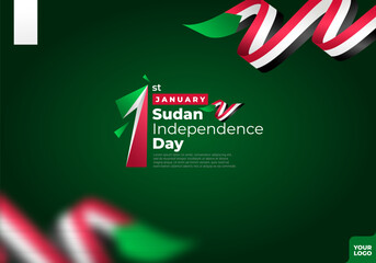 Sudan independence day logotype 1st January with curve flag background.
