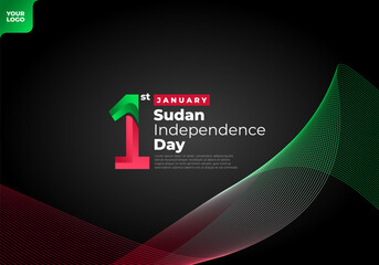 Sudan independence day logotype 1st January with curve flag background.