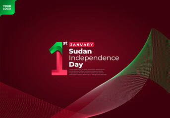 Sudan independence day logotype 1st January with curve flag background.