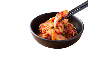 Korean kimchi cabbage eating by chopsticks - obrazy, fototapety, plakaty
