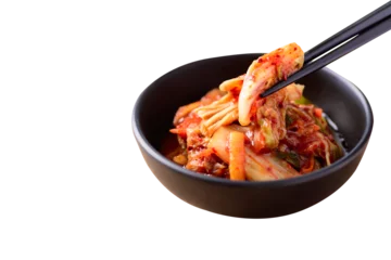 Foto op Canvas Korean kimchi cabbage eating by chopsticks © nungning20