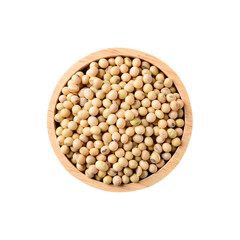 Soybean seeds in wooden bowl, Top view