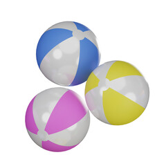 Three 3D render icon Beach Balls on isolated Background.