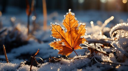 Maple Leaf On Snowy Surface Autumn , Background HD, Illustrations
