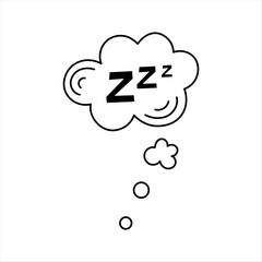 Zzz, sleep, slumber cloud. Hand drawn speech bubble with dreaming sign. Doodle style vector illustration on white background