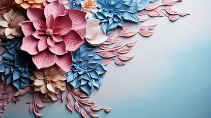 Floral decoration on light blue background, with copy space.