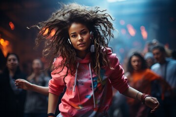 Young female hip-hop dancer owning the stage with her confidence, Generative AI