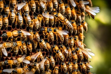 teamwork  of bees  to bridge gap of swarm parts.-