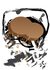 Black and brown graffiti speech bubble. Abstract modern Messaging sign street art decoration, Discussion icon performed in urban painting style isolated on white background.