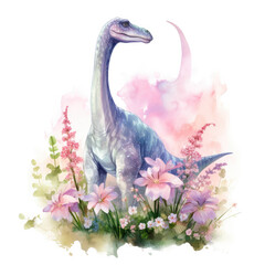 Diplodocus and flower Illustration, Generative Ai