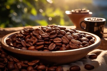 Fototapeta premium Coffee bean product, Morning lighting, Natural, Outdoor.