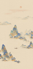 Handdrawn Thousand Mile Rivers and Mountains, Artistic Conception, Landscape Illustration Background