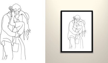 Couple hugging lovey drawing vector illustration 
