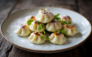 Capture the essence of Pelmeni in a mouthwatering food photography shot Generative AI