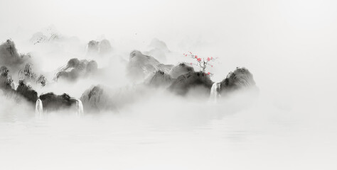 Background image of new Chinese style landscape painting with artistic conception