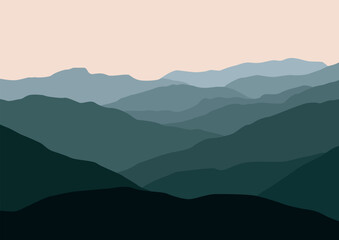 Obraz premium Mountains panorama. Vector illustration in flat style.
