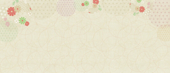 日本伝統の和紙に花柄と和柄のかわいいデザイン素材