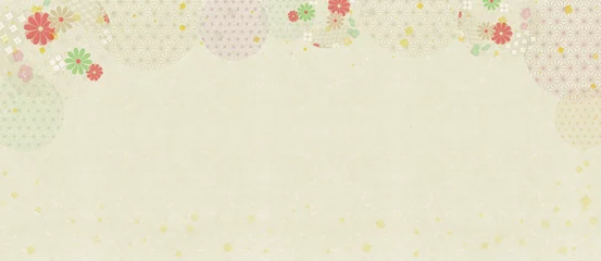 Poster 日本伝統の和紙に花柄と和柄の金箔が舞うかわいいデザイン素材 © skyhigh.ring
