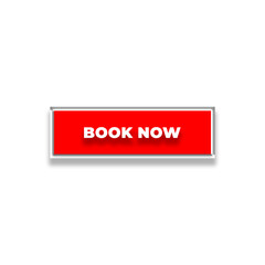 3d Book Now web buttons. Set of action button, Online button icons for UI UX website, mobile app. Different gradient colors and icons on rectangular forms with shadows.