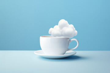 Morning blue background drink nature mug cloud coffee creative white cup food design