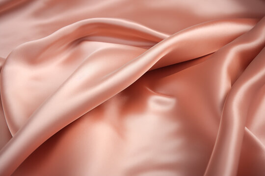 Elegant satin fabric in blush pink, gracefully draped. Luxurious textile with a smooth, shiny surface. Perfect for bakground, banner, or design. Romantic and stylish look. Peach Fuzz ― color of 2024