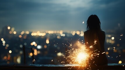 people in a city of tradition go out into the street with sparklers to celebrate the new year - obrazy, fototapety, plakaty