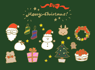 christmas greeting card クリスマスのアイコンイラストセットポストカード