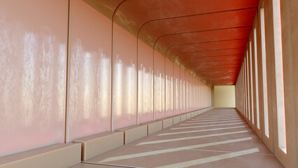 Hallway building, concrete floor, concrete ceiling and wall background, 3D rendering,