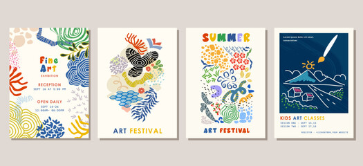 Naklejka premium Set of abstract creative universal artistic templates. For poster card invitation flyer cover banner placard brochure and other. vector illustration