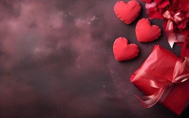 Red Hearts and Gift box , Valentine's Day Background 