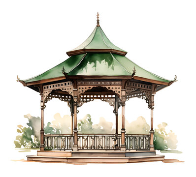 recommend clip art: Gazebo, watercolor clipart illustration with isolated background.