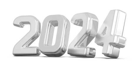 2024 New Year 3D Number Silver - Happy New Year