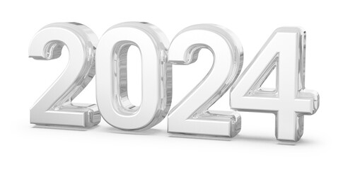 2024 New Year 3D Number Silver - Happy New Year