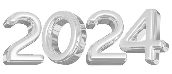 2024 New Year 3D Number Silver - Happy New Year