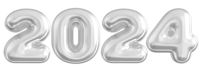 2024 New Year 3D Number Silver - Happy New Year