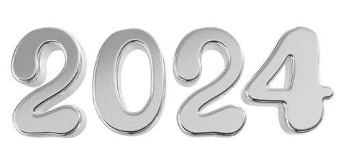 2024 New Year 3D Number Silver - Happy New Year