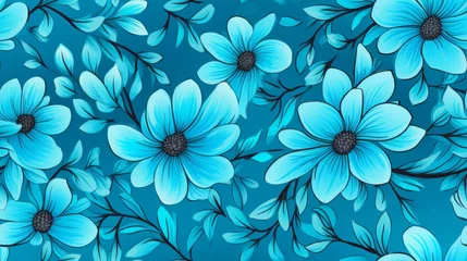 Gordijnen Turquoise floral seamless pattern background © Kanachi Graphics