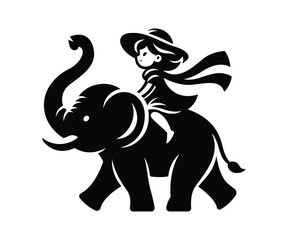 Girl Kide Riding on Elephant Vector