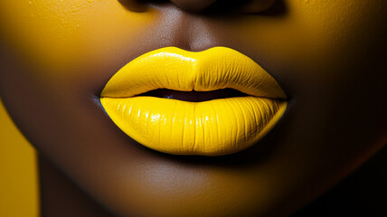 closeup of crop yellow woman with black lipstick