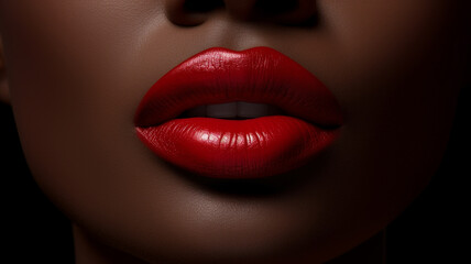 closeup of crop black woman with red lipstick - obrazy, fototapety, plakaty