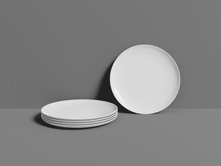 Front and Side View White Blank Plate Mockup 3D Rendered