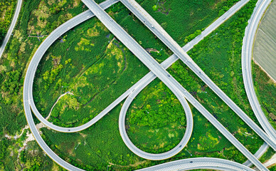 Aerial view of  expressway in the urban traffic way. with green background