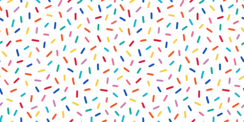 Foto op Plexiglas Donut, sweet confetti background. Sweet cake, donut confetti texture, seamless pattern. Colorful candy topping seamless background wallpaper. Vector illustration © Polina Tomtosova