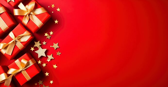 Wrapped in Joy: Christmas Background Featuring Digital AI Elegance, Beautiful Presents, and Plenty of  Copy Space. 